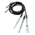 Electrodos de pH: conjunto de cables y sondas transparentes para medición de pH con conectores en la punta.